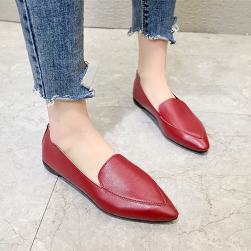 Cresfimix kvinder sød sød spids tå slip on sommer loafers dame klassisk komfort forår sko kvinde vin rød flade sko  a6059