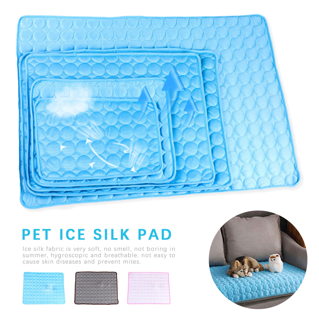 Summer Dog Mat Ice Pad 100*70CM Large Size Ice Silk Cool Pet Beds Sofa Dog Mat Cooling Cat Blanket Washable