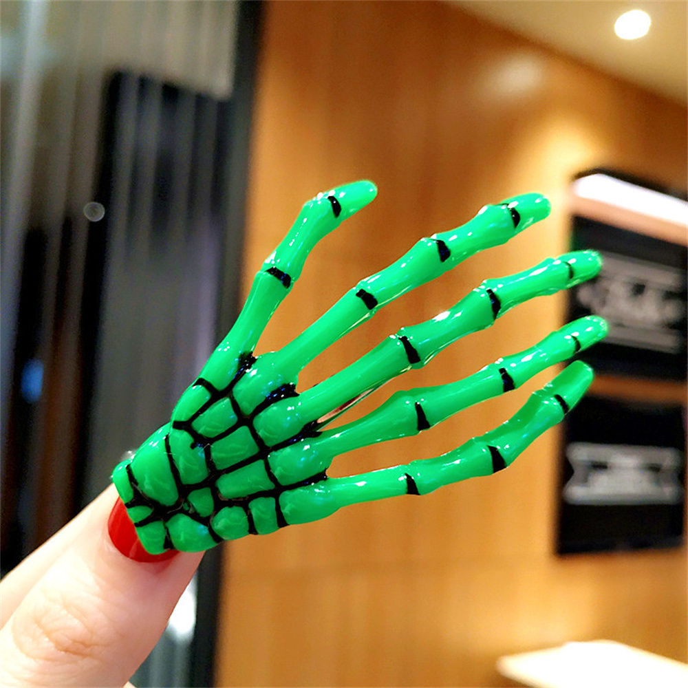 Fermaglio per capelli a mano con scheletro creativo per donna ragazza stile gotico forcina colorata trucco di Halloween copricapo per feste accessori per capelli: Viola