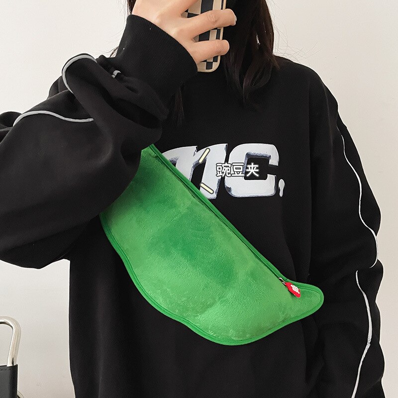 2022 women ins funny shoulder bag personality fun edamame shape girl doll messenger bag waist bag: bag