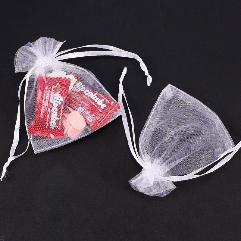 50/10 pcs 9x12 CM Witte Organza Zakken Organza Koord Tassen Organza Koord Zakjes Snoep Sieraden Party wedding Favor Bag