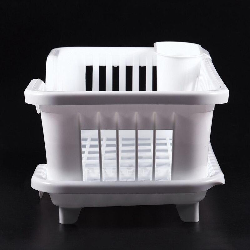 Kitchen Sink Dish Plate Utensil Drainer Drying Rack Holder Basket Organizer Tray, White