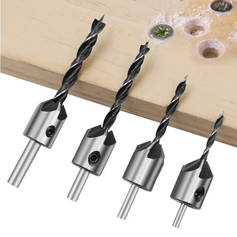 4 Uds. Taladro avellanado de tres puntas para carpintería, taladro escariador de 3-6mm, tornillo biselado, broca perforadora, juego de herramientas