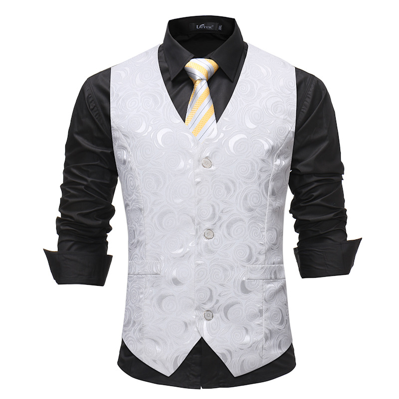 Chaleco de traje Floral blanco para hombre a estrenar ajustado de un solo pecho chaleco masculino hombres novio vestido de boda chalecos chaleco: L