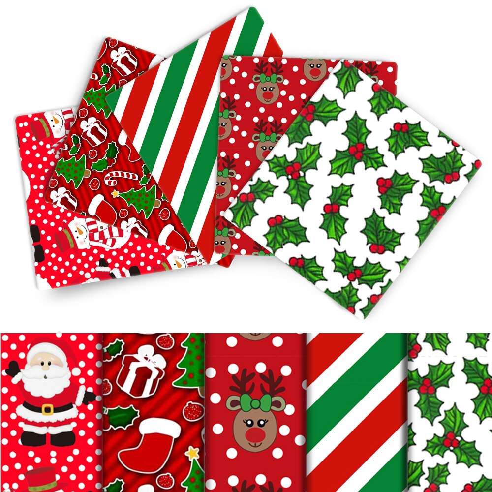50*140cm 5 diseños/juego, medio metro Navidad poliéster algodón Fabic set hogar textil costura acolchado ropa DIY,c12649: 1111624001