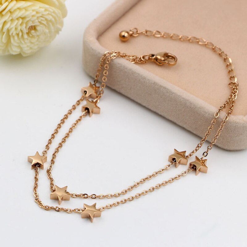 O Envio gratuito de Sete Estrela Dupla Camada de Ouro Rosa Cor de Pulseira de Aço Inoxidável