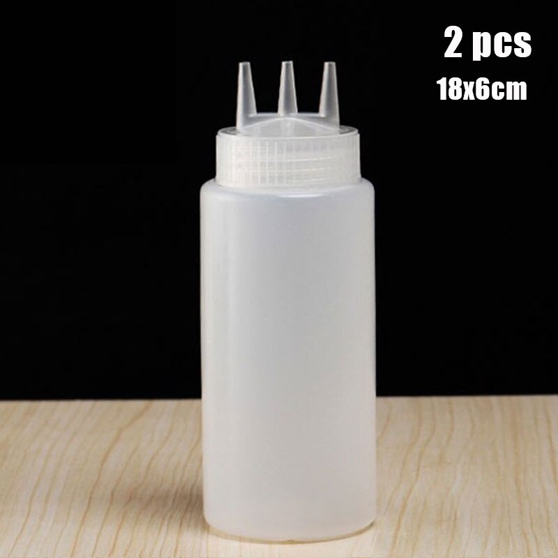 3 Holes 800ML Twist Cap Squeeze Bottle Food Grade Plastic Ketchup Mustard Mayo Sauces Olive Oil Bottles Kitchen Gadgets: 400ml White 2pcs