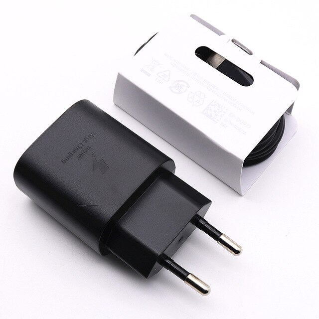 Cable USB tipo C para Samsung Galaxy Note 10, cargador PD de carga superrápida de 25W, Original, para S20 Ultra S20 + A71 A91, 10 unidades: Black EU set(no box)