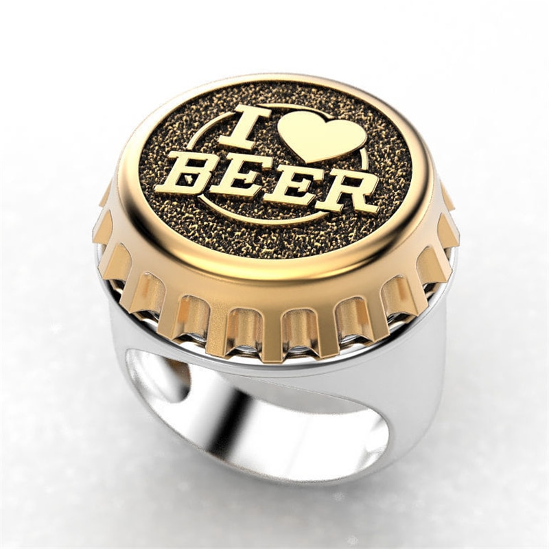 Anillo Punk &quot;I LOVE BEER&quot; para hombre, estilo Hip Hop, cubierta de cerveza, joyería, anillos para el Día del Padre, de aniversario para niño