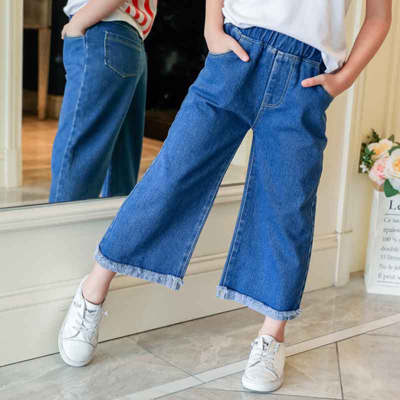 Printemps enfants jean droit jambe large Denim jean pour filles coton pantalon décontracté coupe large automne adolescents pantalon 4 6 8 10 12 ans