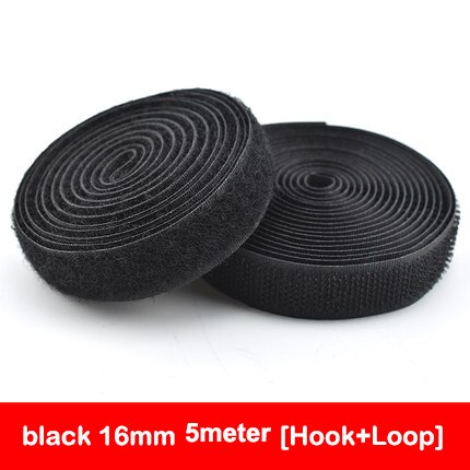 5 Meters/pair Nylon Klittenbandsluiting Tape Geen Lijm Haak Lus Lijm Naaien-Op Magic Tape Diy Kleding accessoires: 16MM  Black
