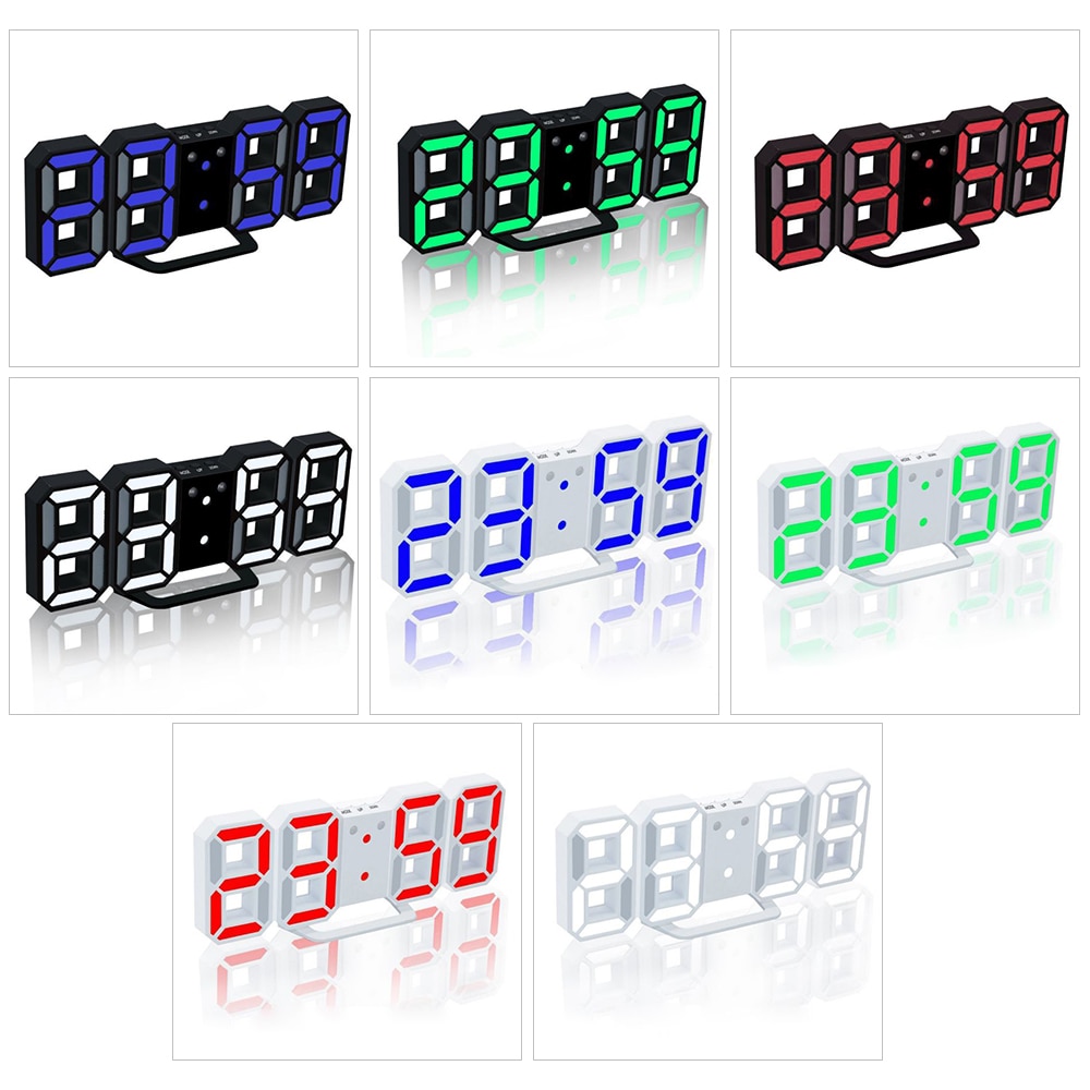 24/12 Hour Display 3D Table Clock Calendar Temperature Display Brightness Adjustable Watch Alarm LED Digital Clock Wall Hanging