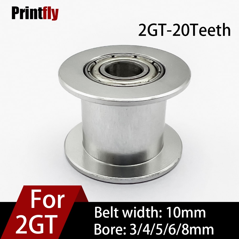 Printfly-polea de rueda síncrona con 20 dientes, diámetro de 3mm, 4mm, 5mm, 6mm y 8mm, con rodamiento para correa de distribución GT2, ancho de 10MM, 2GT