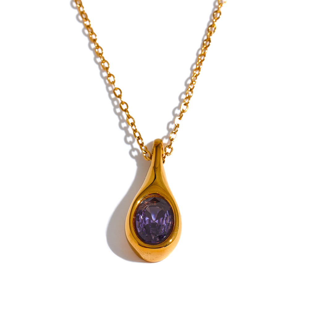 Yhpup paarse zirconia roestvrij staal waterdruppel CZ hanger mode ketting delicate vrouwen chique sieraden cadeau: Default Title