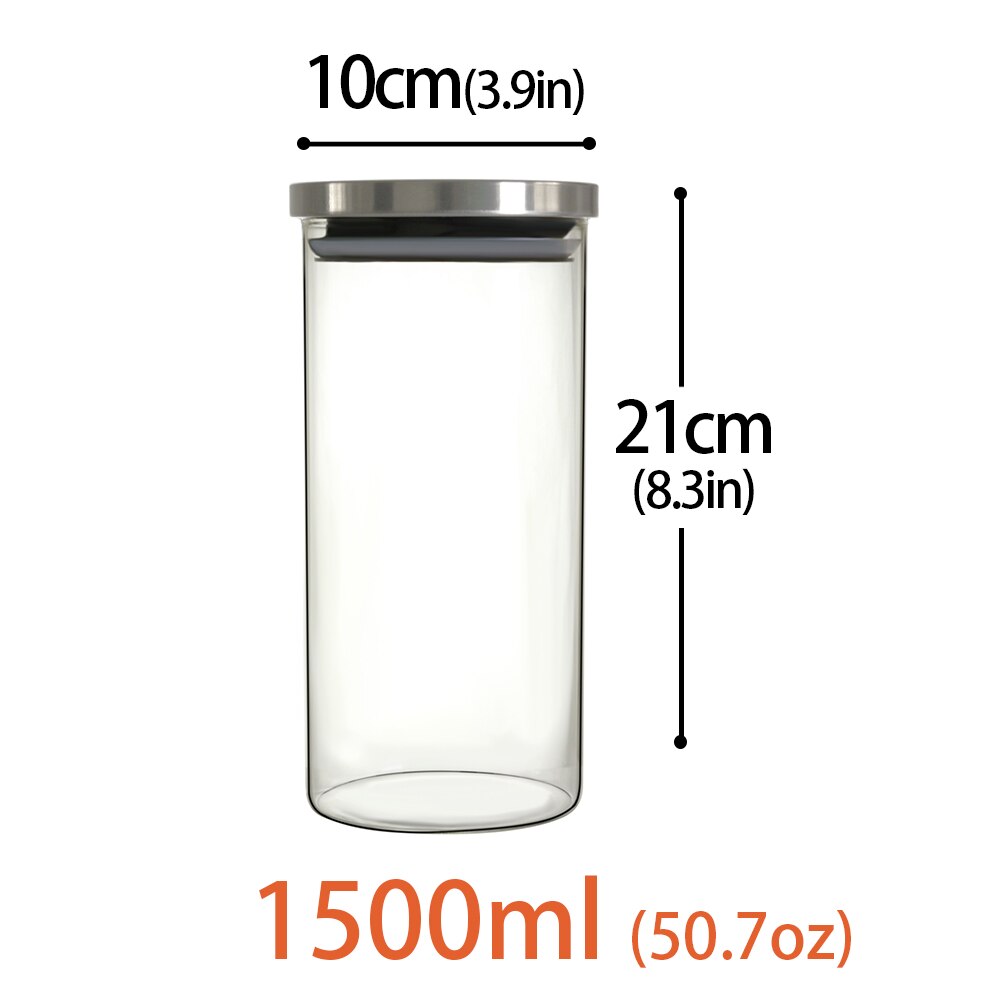 Frascos de almacenamiento de vidrio con tapas para cocina de acero inoxidable herméticas, latas selladas para almacenamiento de alimentos, especias, té y café, Banco de almacenamiento de dulces: 1500ml