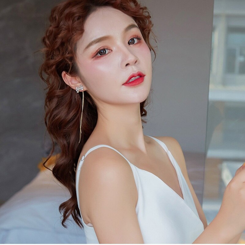 Exknl Zinc Alloy Trendy Butterfly Women Dangle Earrings For Women Korean Long Crystal Earrings Feminine Tassels Grape Jewel