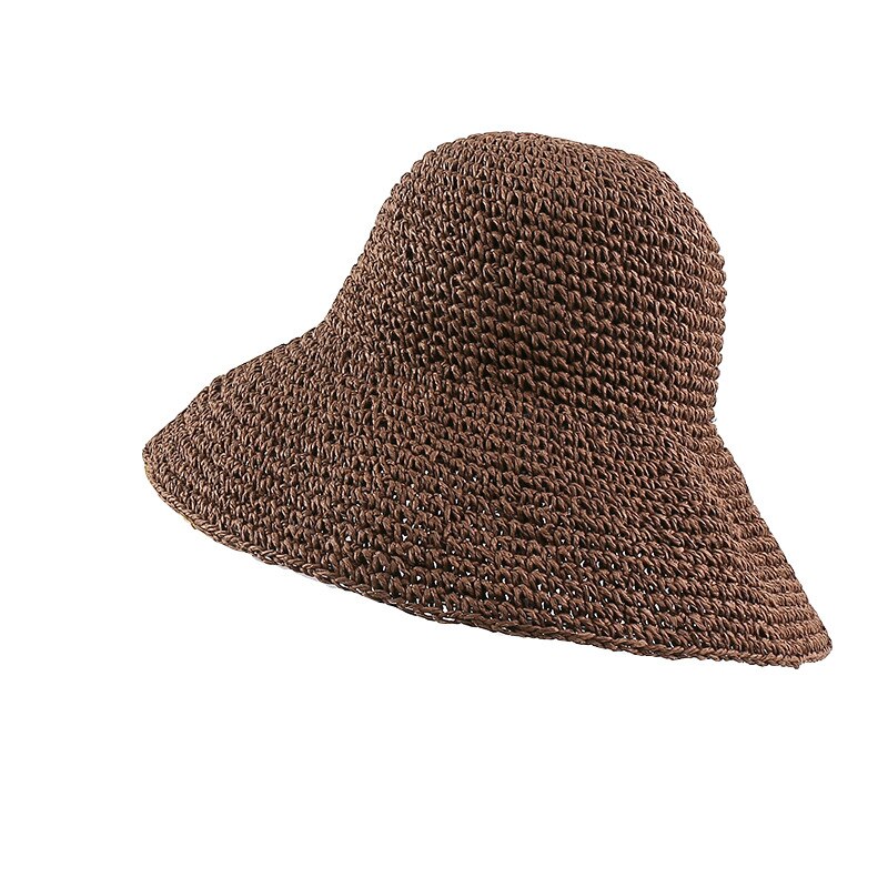 Zomer Herfst Hoeden Voor Vrouwen Retro Platte Hangende Hoedrand Hand Gemaakt Stro Hoed Dames Outdoor Zon Bescherming Strand strooien Hoed: coffee