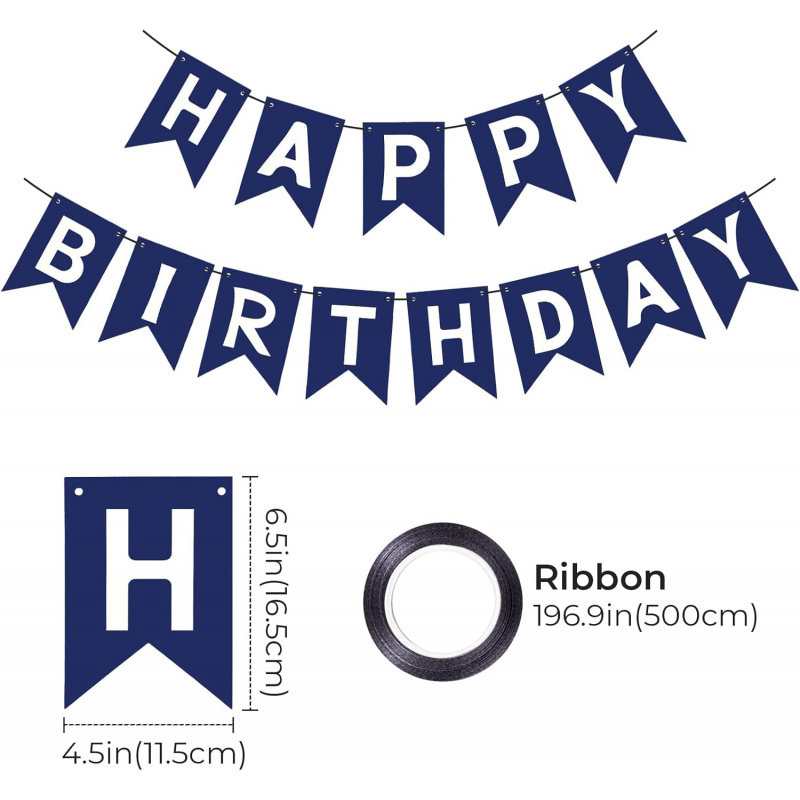 Marineblauwe Happy Birthday Banner - Blue Sign Bunting Banner voor mannen, jongen, babyshower, muur, deur, feest, theekransje decoraties
