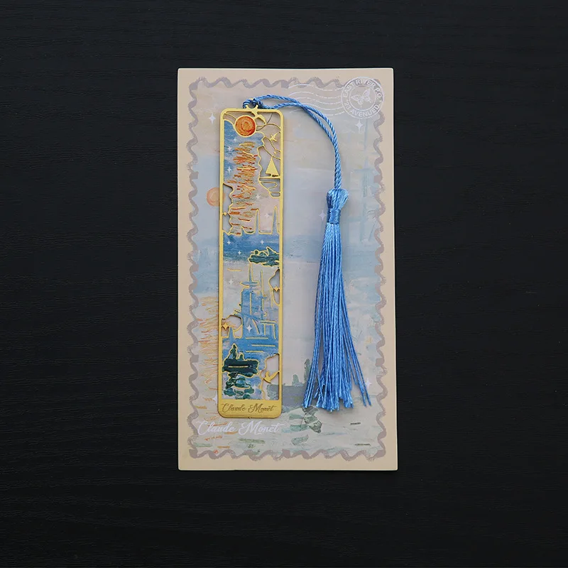 Marcapáginas de Metal hueco, exquisitos marcos de libros rectangulares, paisaje, flor, pintura al óleo, estilo, papelería de lectura para estudiantes y niños: Morado