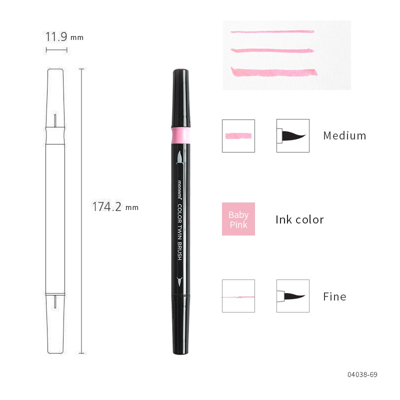 Monami Color Twin Brush Pen, Watercolor Art Home DIY Marker for Drawing Painting Doodle Calligraphy Liner School F554: 14 Baby Pink