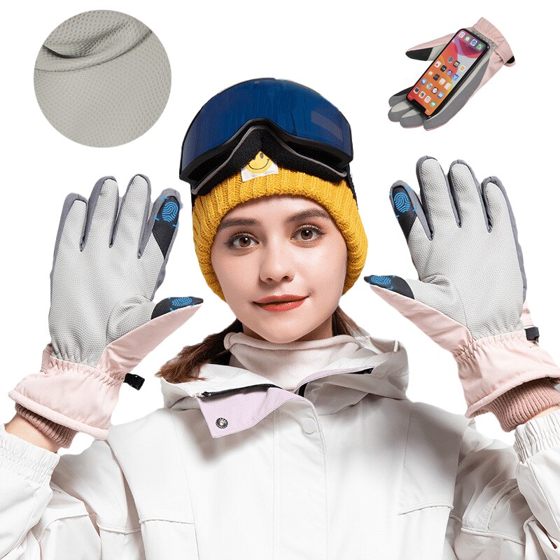 Guantes táctiles impermeables para mujer, manoplas de esquí, snowboard, pantalla táctil, cálidas, para clima frío, Invierno