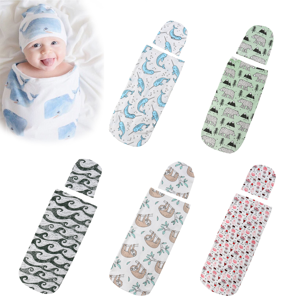 Zachte Baby Inbakeren Mousseline Deken Pasgeboren Baby Wrap Inbakeren Deken Baby Slaapzak + Hoed Set