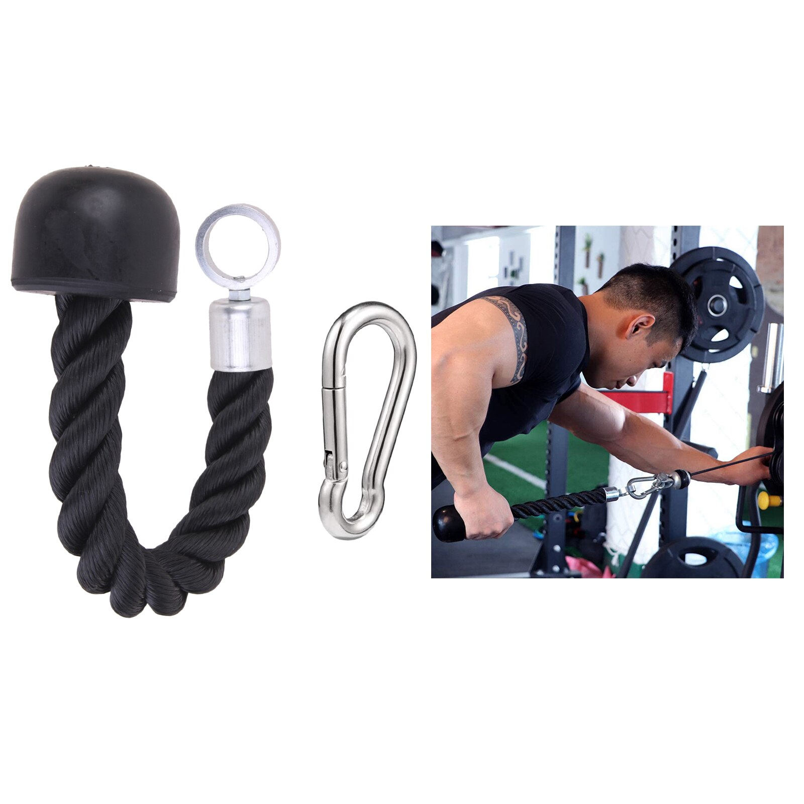 Triceps Single Rope LAT Pull Down Handle Cable Machine Multi-Gym Attachment with Carabiner for Arm Bicep Muscle Building: Black