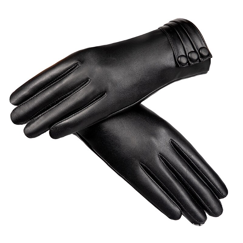 Lederen Handschoenen Vrouwen Winter Touch Screen Zwarte Handschoenen Vingerloze Pluche Warme Vrouwelijke Wanten Handschoenen Rijden Guantes