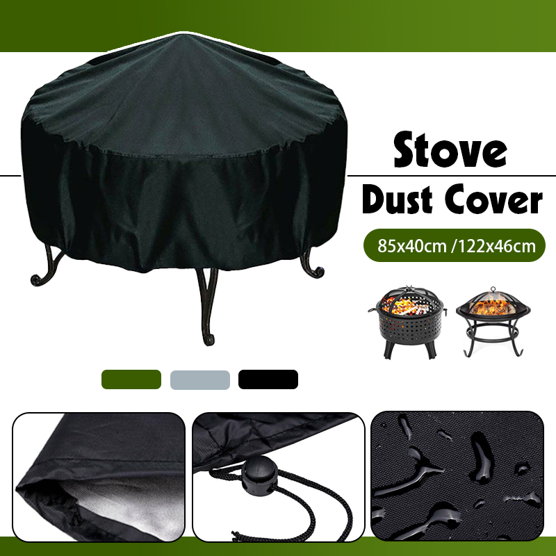 2 Sizes Waterproof Patio Fire Pit Cover Black UV Protector Grill BBQ Shelter Outdoor Garden Yard Round Canopy Furniture Covers