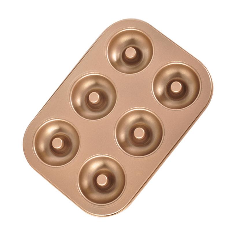 6-Cavity Nonstick Donut Pan Donut Baking Pans Carbon Steel Doughnut Baking Sheet Tray Bagels Mold Maker Cake Biscuit Tin Bakware