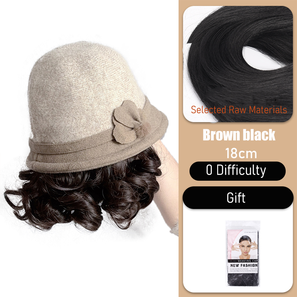 Synthetic 6inch plaid fisherman hat short curly hair wig brown princess curly roo cold warm horse roll Christmas: T1B/Green