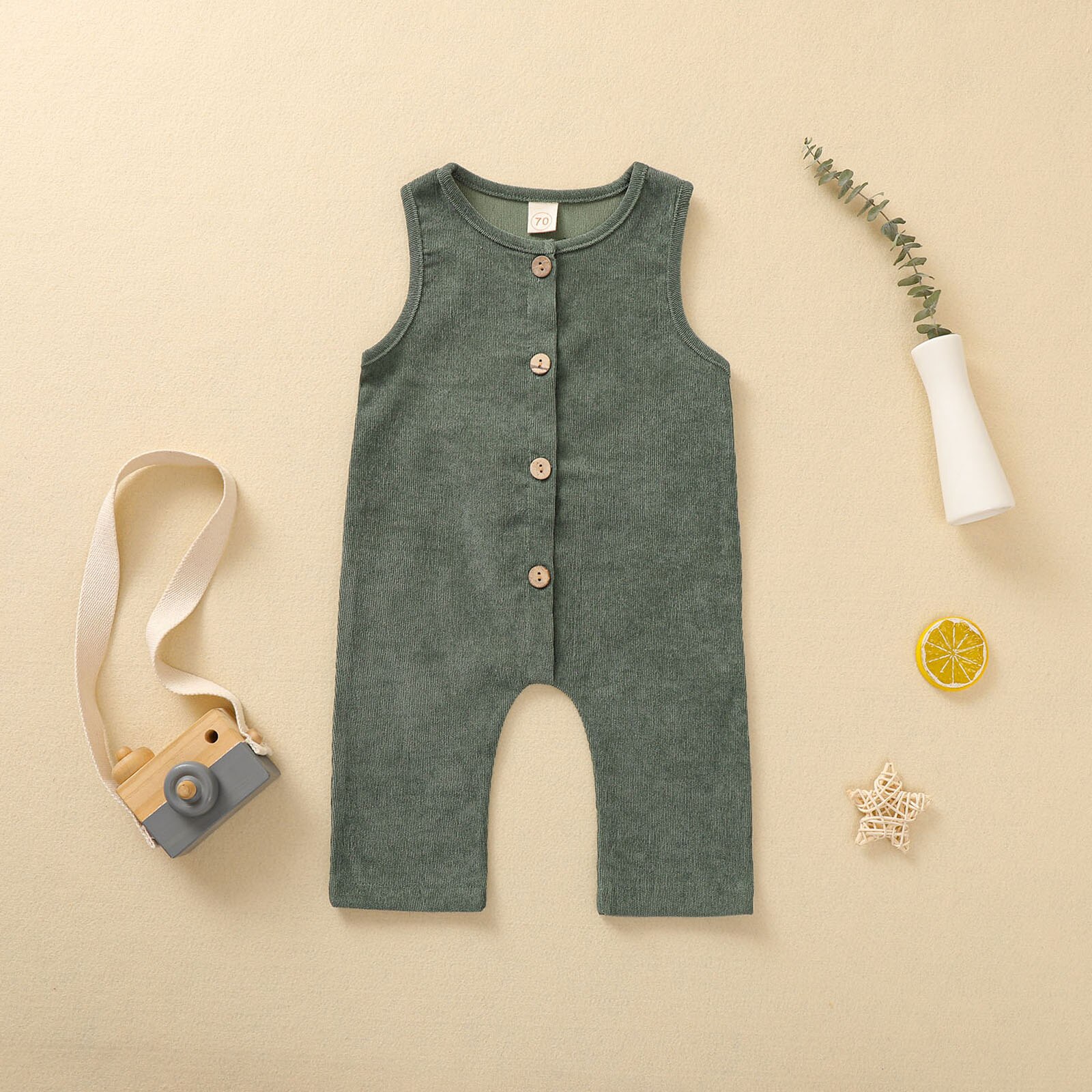 0-24M Zomer Baby Baby Meisje Jongen Romper Overall Effen Kleur Knop Mouwloze Jumpsuit Zomer Een Stuk