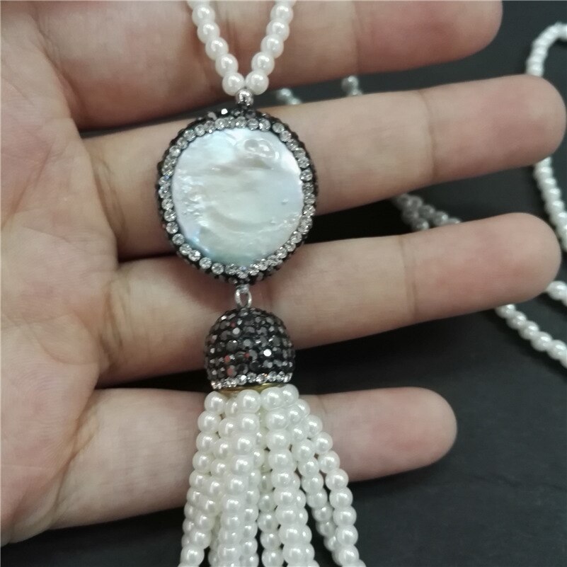 Bohemen Boho Pearl Sieraden Set Verstelbare Ring Pearl Bead Tassel Dangle Earring Connector Kwastje Ketting Charms Vrouwen