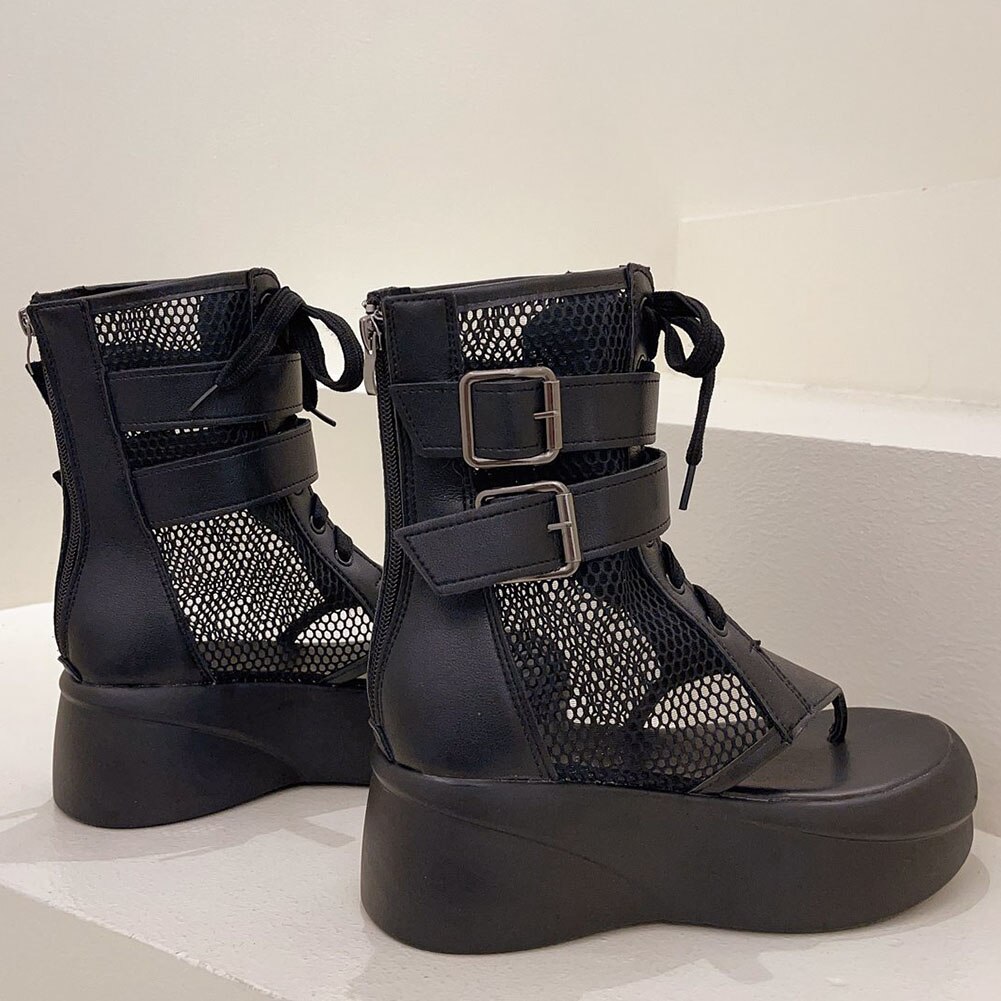 BONJOMARISA Trendy Female Open Toe Gladiator Sandals Howllow Out Buckle Goth Flip Flop Sandals Women Platform Summer Shoes Woman