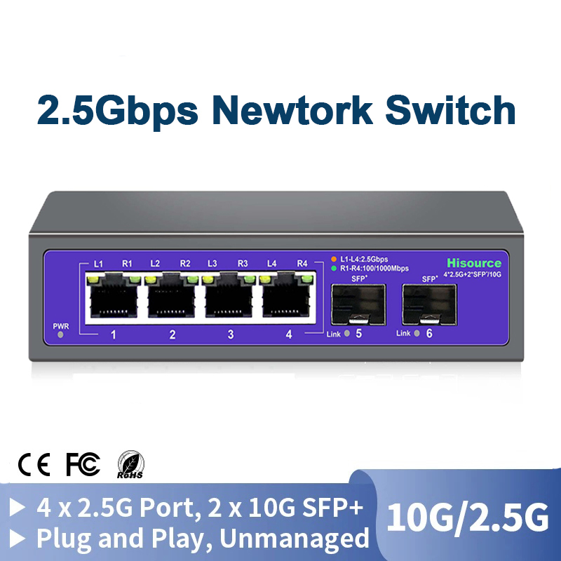 2,5 Gbit/s Ethernet-schalten, 4 Häfen, 2500 Mbit/s Netzwerk-Umschalter, 2 Häfen, 10 G SFP+-Steckplatz, Heim-Labor-Hub, Internet-Splitter, Stecker-und-abspielen
