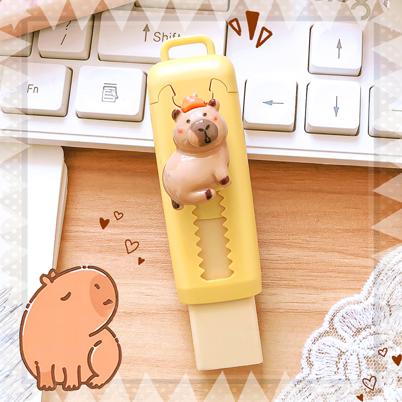 Kawaii papeterie esthétique papeterie fournitures de bureau articles scolaires pour enfants gomme mignon Capybara gomme drôle caoutchouc: WHITE