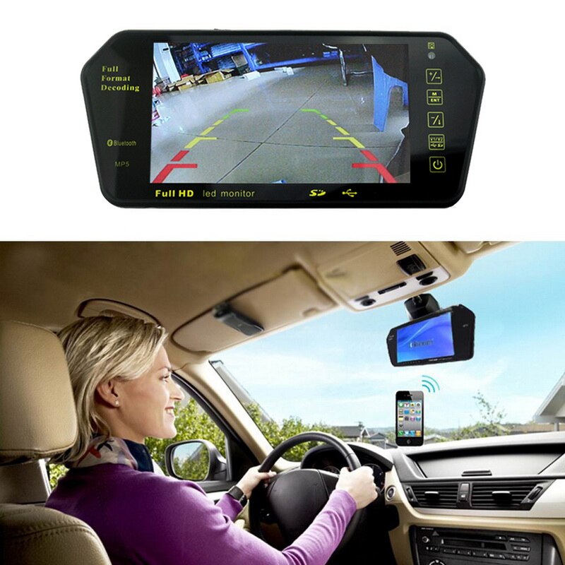 Cámara de visión trasera para coche, Monitor de espejo automático, HD, 7 pulgadas, alta resolución, TFT, bluetooth, reproductor MP5, USB, ,