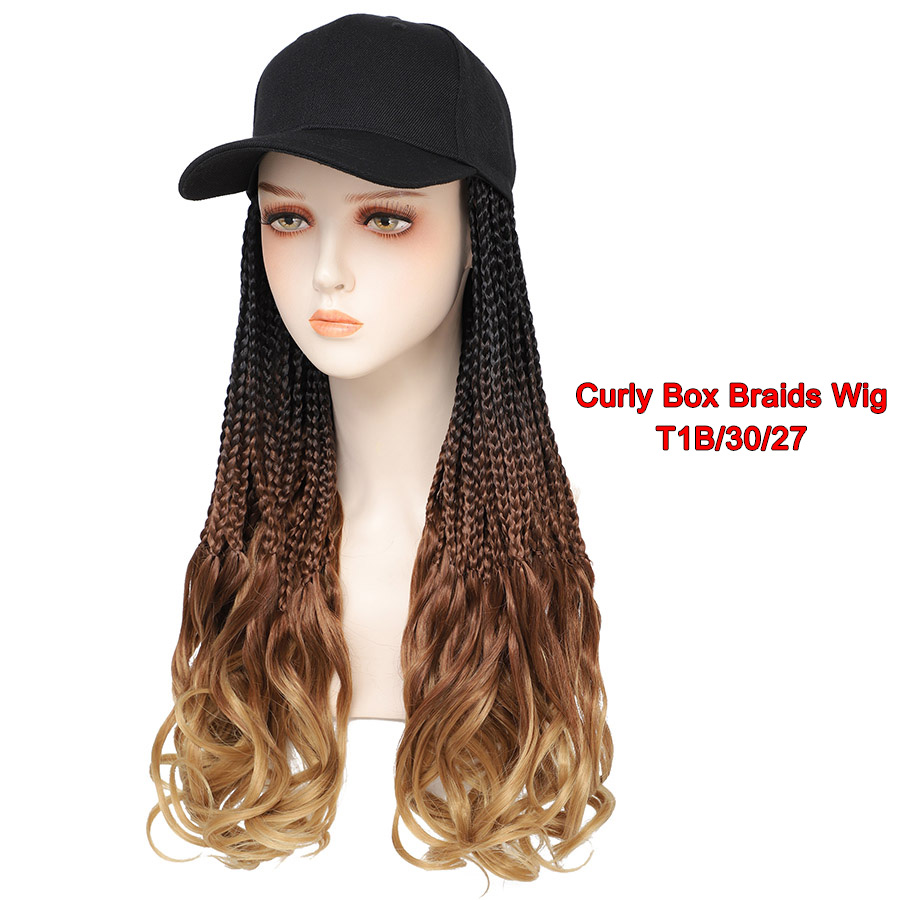 TOMO-gorra de béisbol con extensiones de pelo de ganchillo para mujer, sombrero ajustable con peluca sintética, trenzas de caja rizadas adjuntas: T27 / 30 / 4 / 20 pulgadas