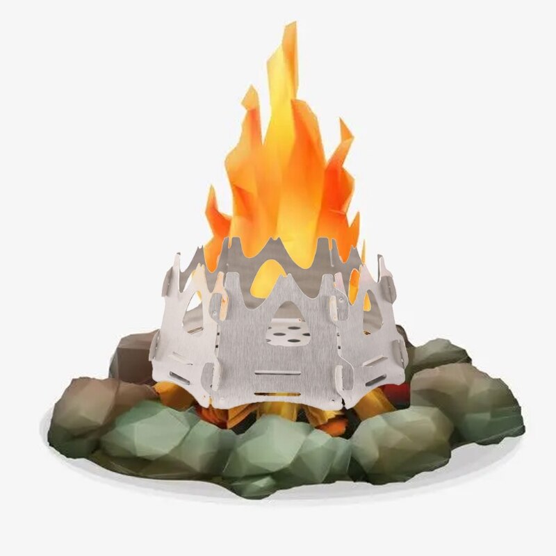 Portable Backpacking Stove Stainless Steel Folding Wood Stove Outdoor Wood Burning Stove Mountaineering Camping Tools