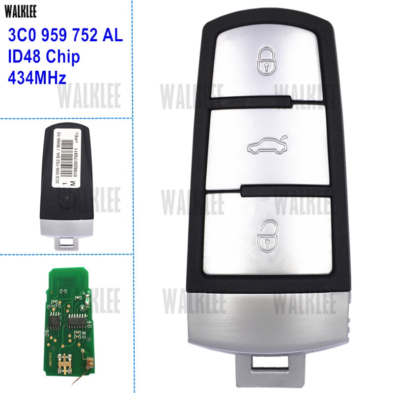 WALKLEE 3C0959752AL Auto Afstandsbediening Smart Key fit voor VW/VOLKSWAGEN PASSAT/CC/MAGOTAN 3C0 959 752 AL 202AL 434 MHz