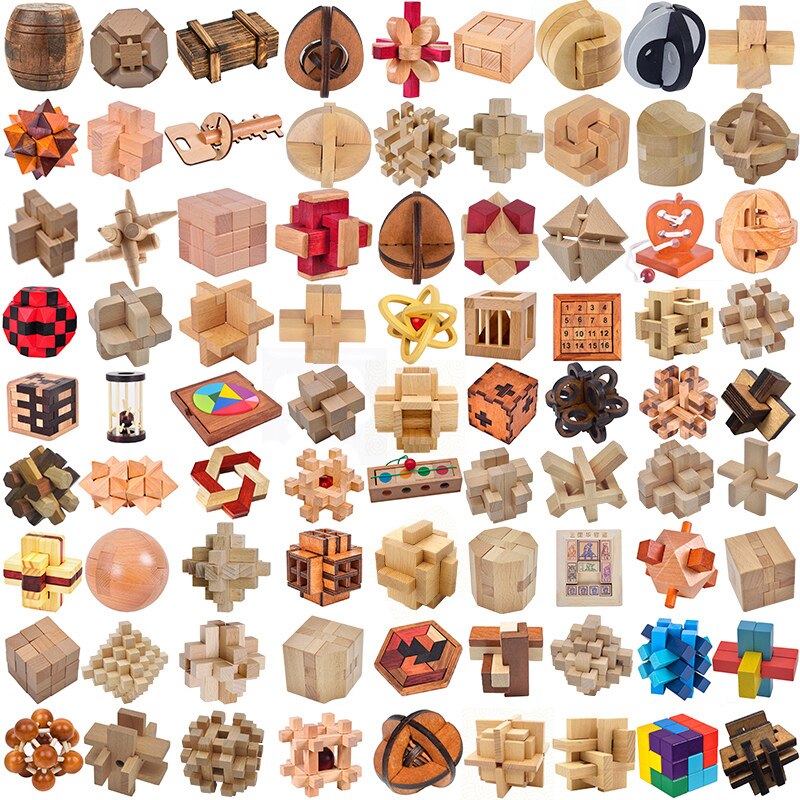 IQ Brain Teaser Cube And Other Styles Lock 3D Wooden Interlocking Burr Puzzles Game Toy Wood For Adults Kids