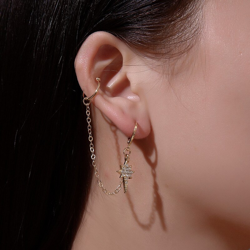 Koreaanse Lange Kwast Oor Manchet Oorbellen Voor Vrouwen Crown Oor Lijn Zoete Kleine Verse C Vormige Ear Bone Clip Mode sieraden 1Pc