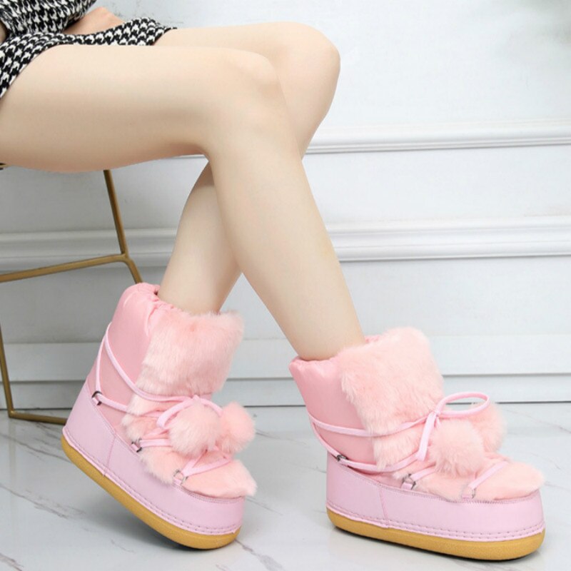 SWONCO 27-42 buty śniegowe dla dziewczynki i matki buty antypoślizgowe buty kosmiczne buty zimowe platforma 2019 kobieta różowa/czarna kula buty