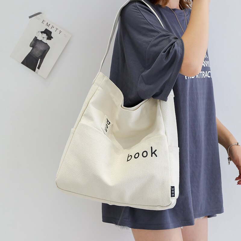 Canvas Strand Casual Shopping Tote Grote Tassen Mode Vrouwen Schoudertas Handtassen: WHITE
