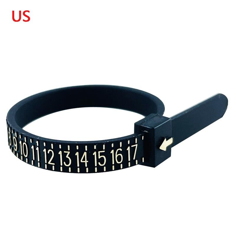 Ring sizer mått uk/us/jp/eu fingermått mätare män och kvinnors storlekar az smycken verktyg utrustning mjuka ring mätverktyg: Svart-oss