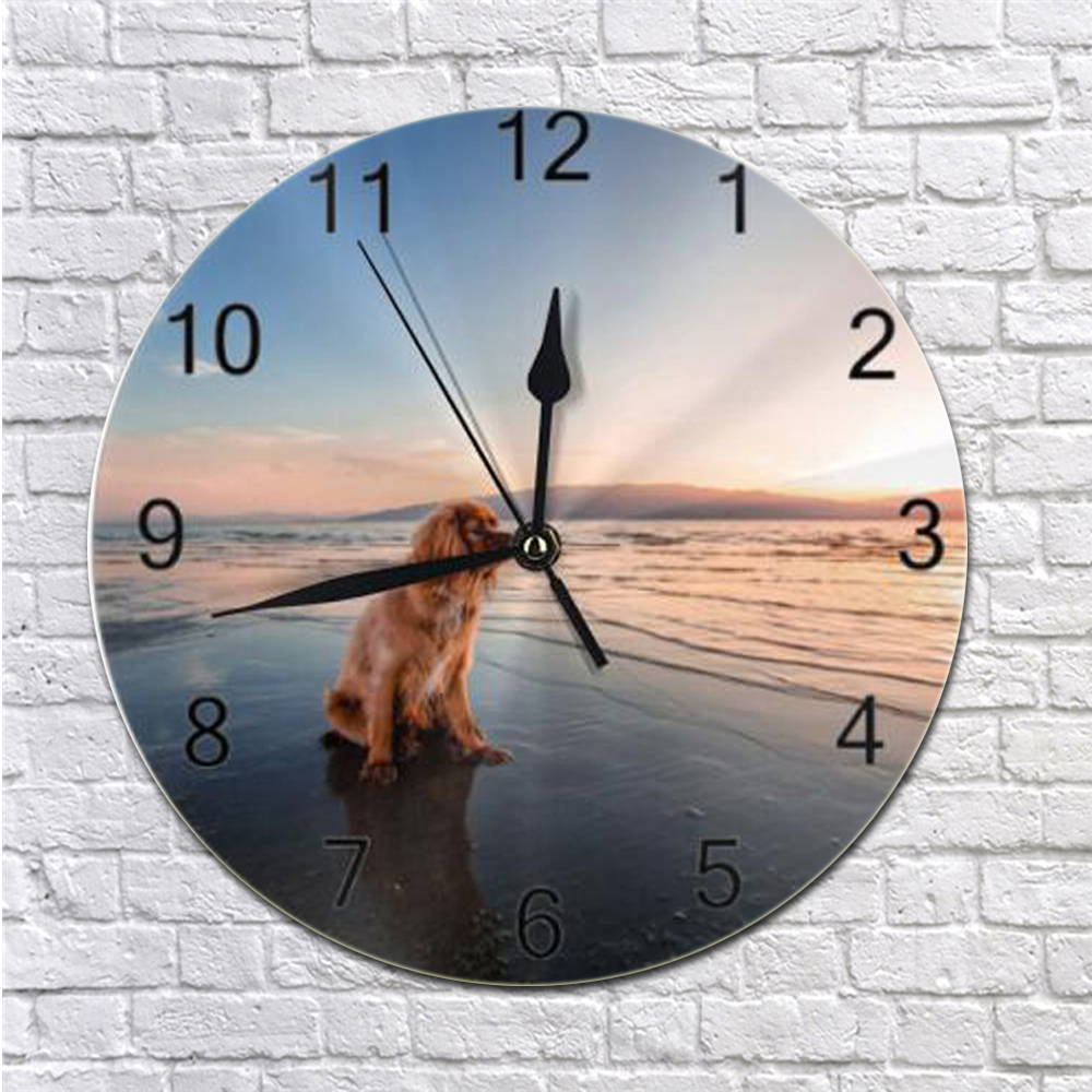 Round Wall-Clock Pet Dogs Pattern Numeral Digital Dial Mute Silent Non-Ticking Battery Operated Clocks Wall Deaor Art