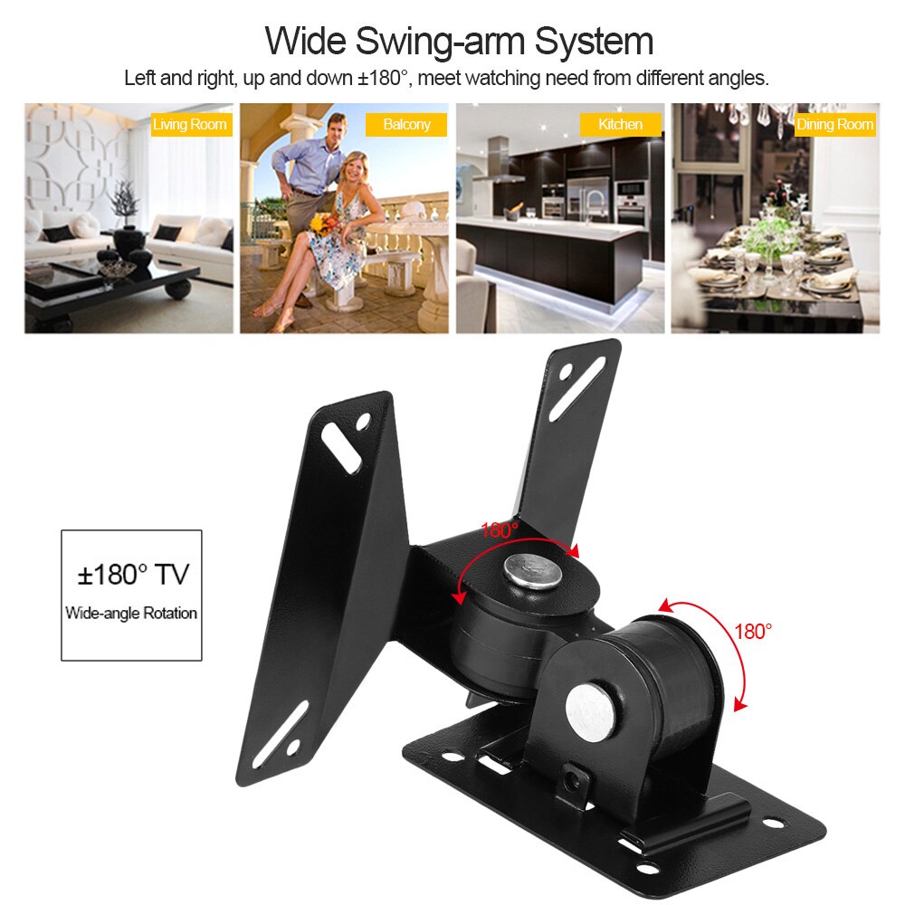 TV Wall Mount Bracket Tilt &amp; Swivel Rotation Adjustment Stand Holder 14-24 Inch 180 Degrees Max VESA 100x100mm Durable Steel