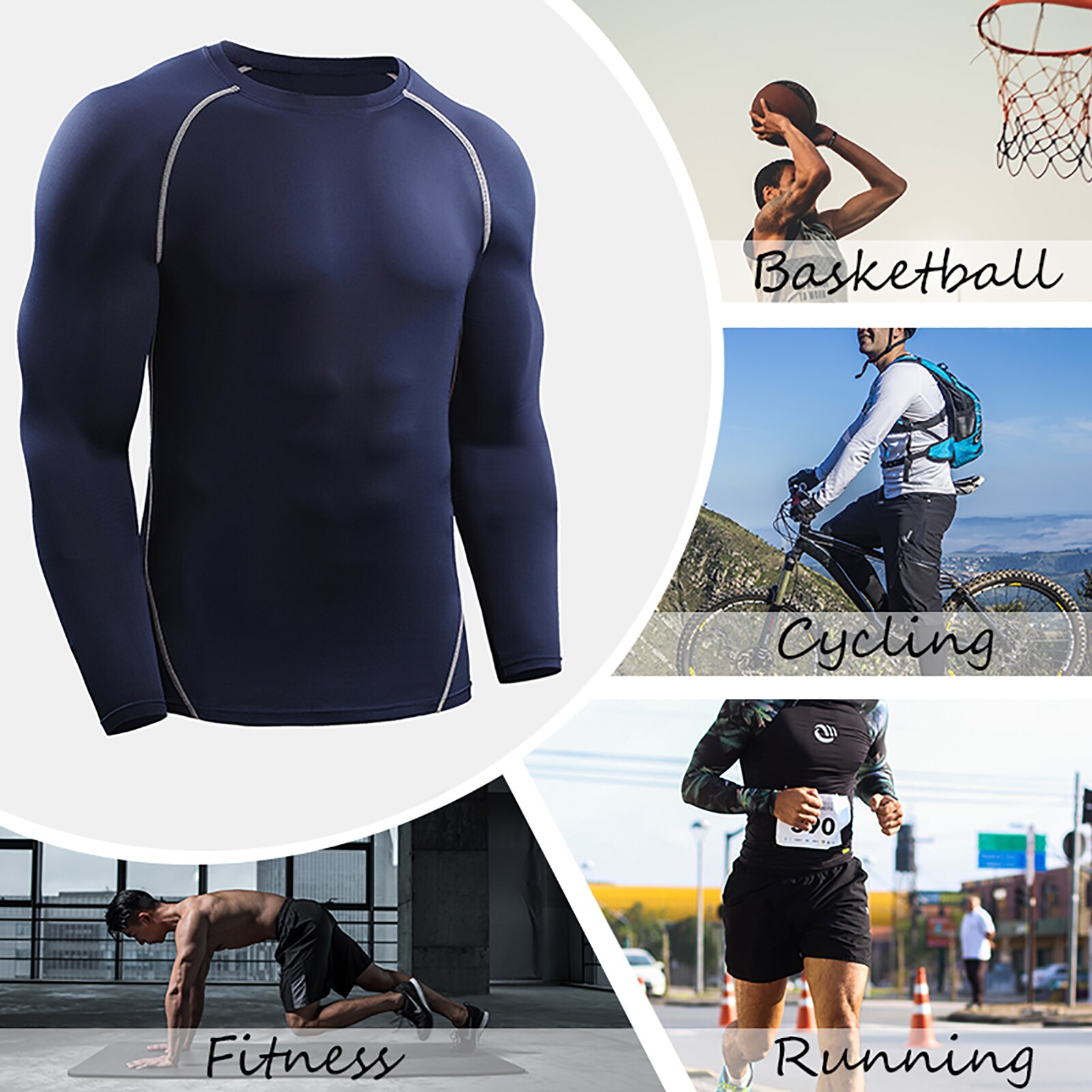 3PCS Men Compression Shirts Elastic Quick Dry Base Layer O-Neck Long Sleeve Sport T-Shirt Tops Workout Fitness sportshirt XXXL