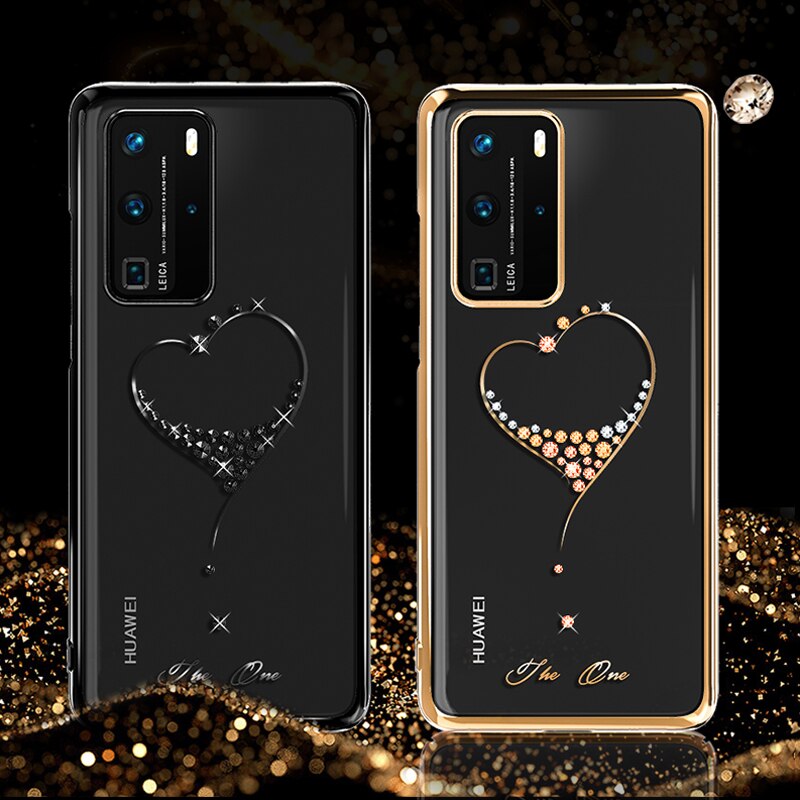 Original kingxbar cristais de luxo caso strass para huawei p40/pro moda fino banhado a flor duro claro pc capa traseira caso