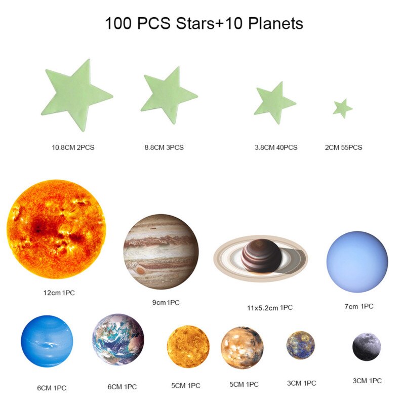 3D Bubble Lichtgevende Sterren Maan Stippen Muur Sticker Voor Kinderkamer Slaapkamer Woondecoratie Glow In The Dark Diy Combinatie stickers: Solar System100Stars